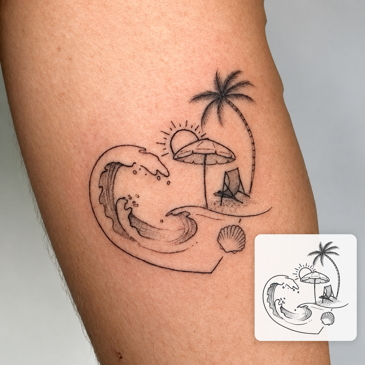Crescent Floral Swirl Temporary Tattoo
