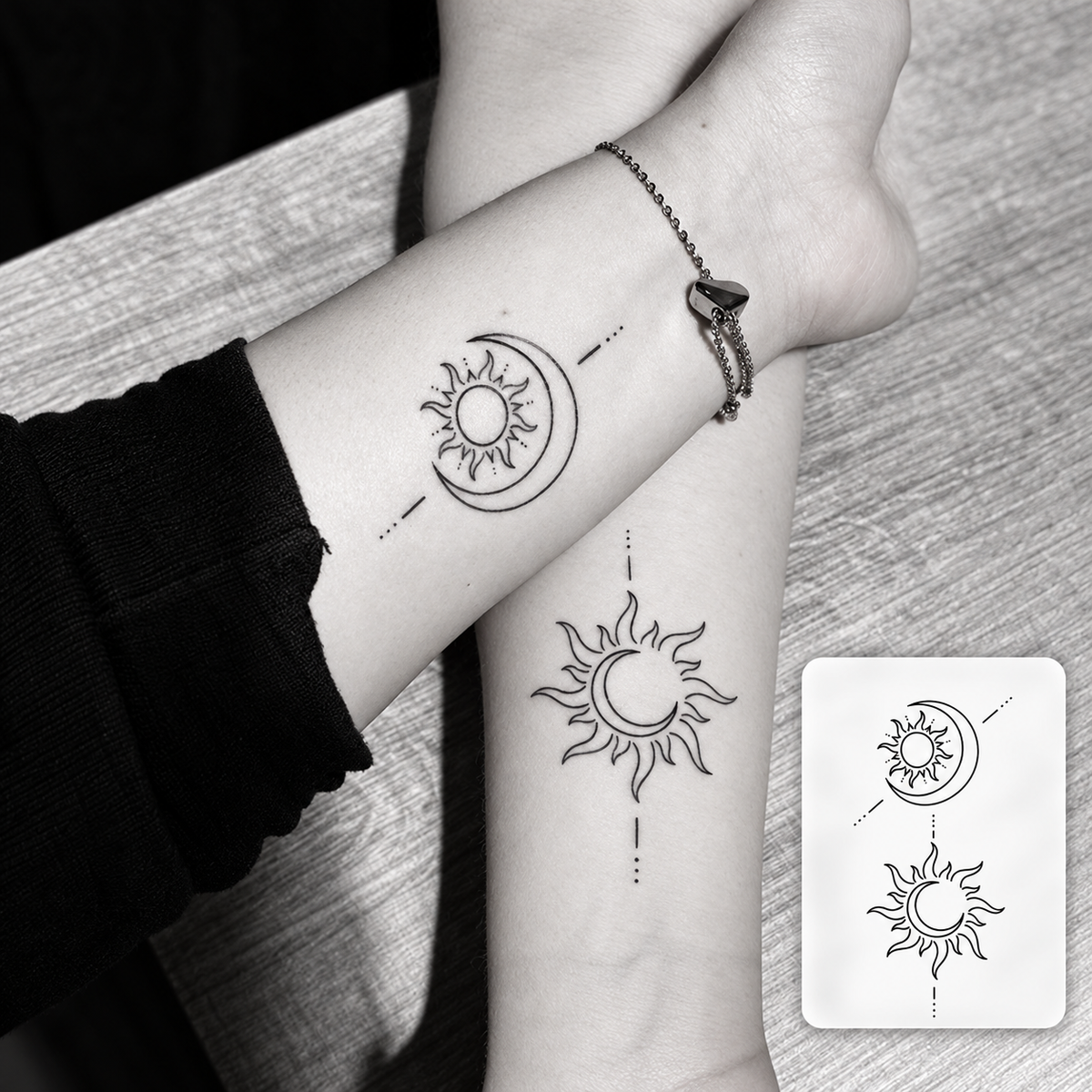 Sun and Moon Pair Temporary Tattoo