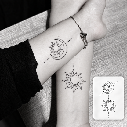 Sun and Moon Pair Temporary Tattoo