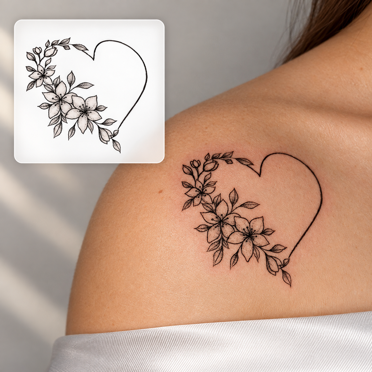 Floral Heart Temporary Tattoo