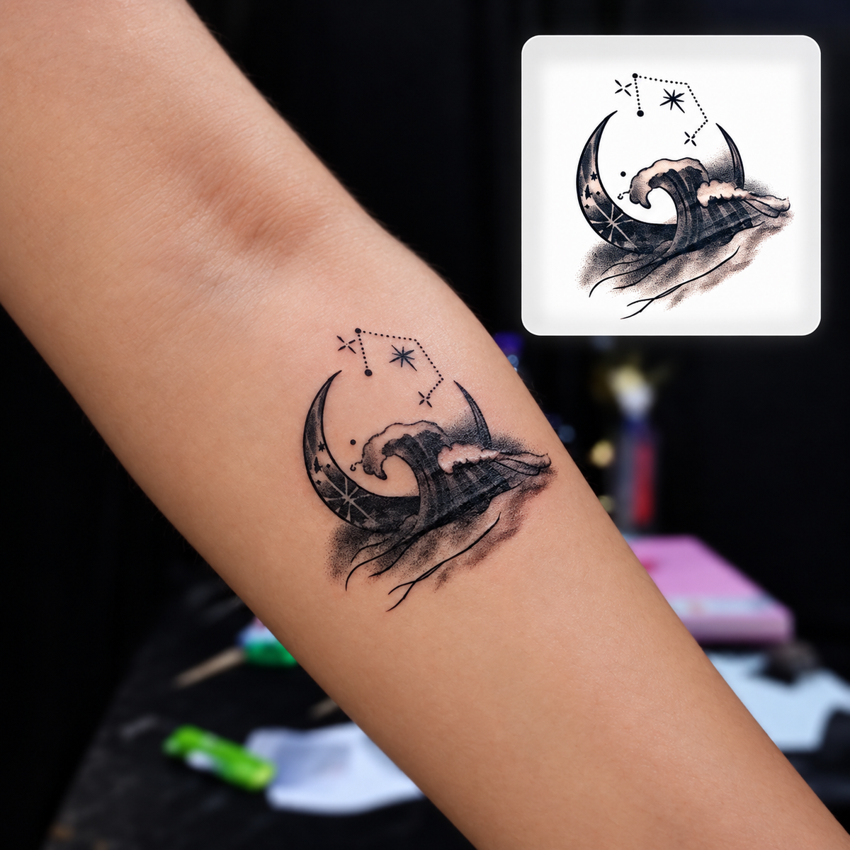 Crescent Moon Cat Temporary Tattoo