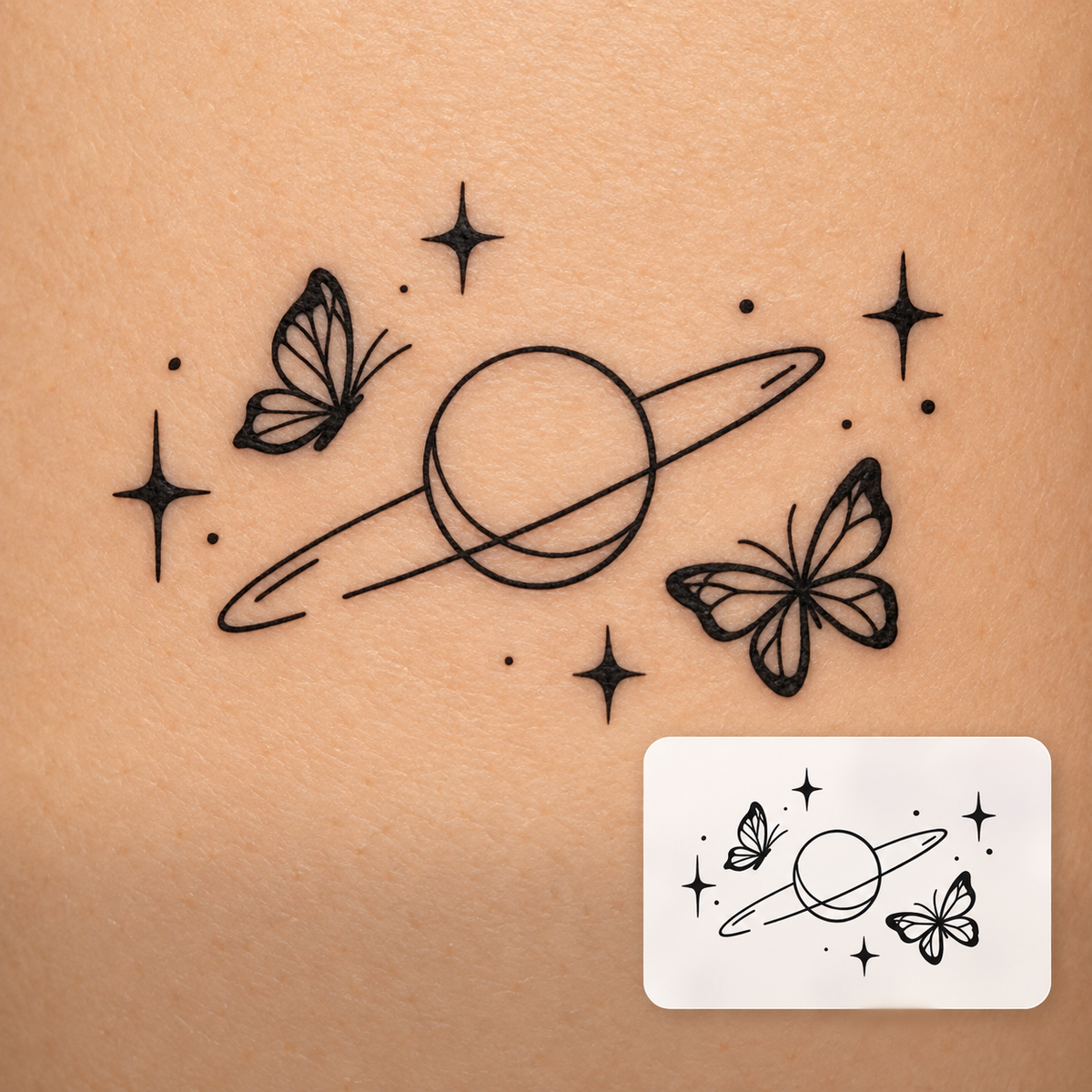 Saturn and Butterflies Temporary Tattoo