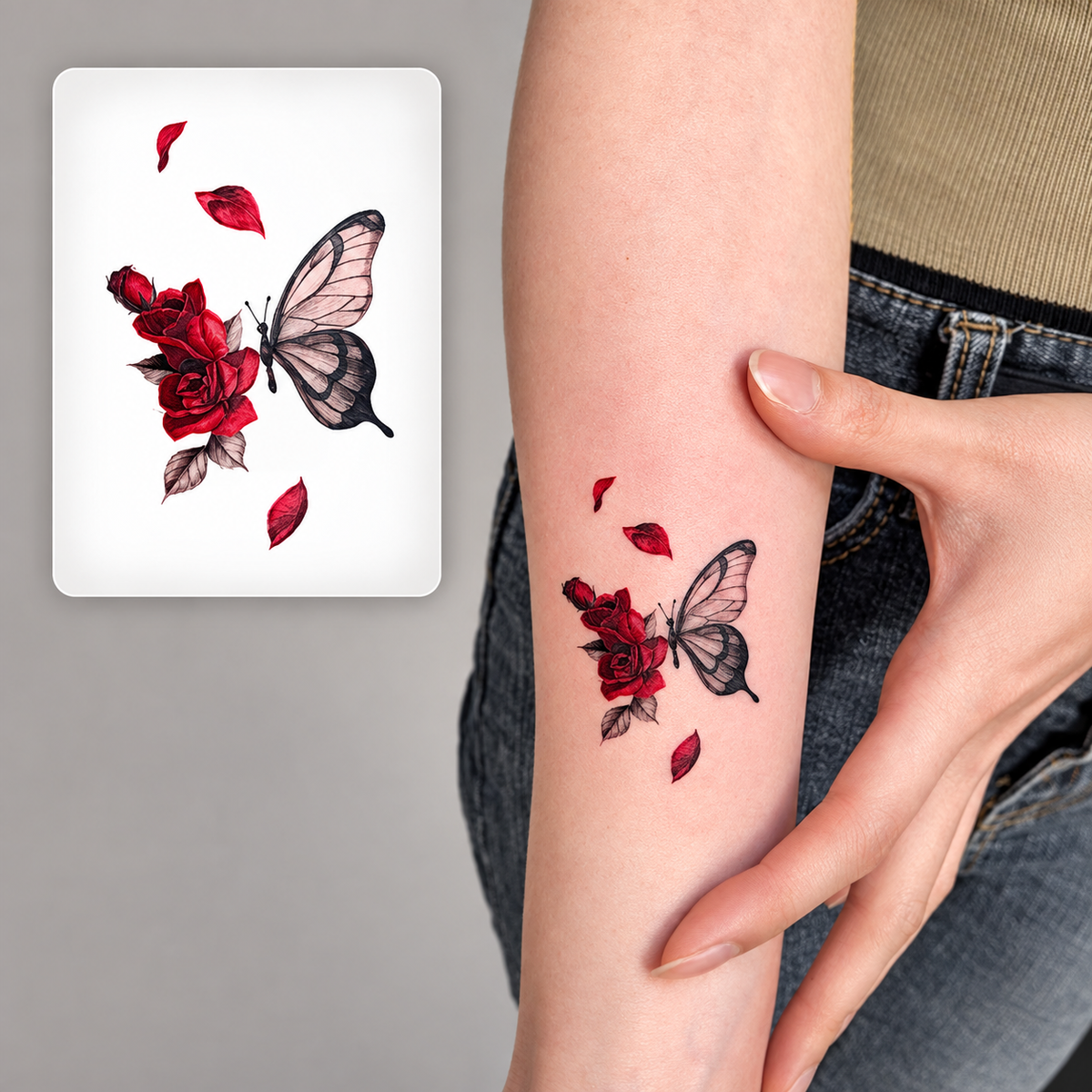 Butterfly and Flower Temporary Tattoo