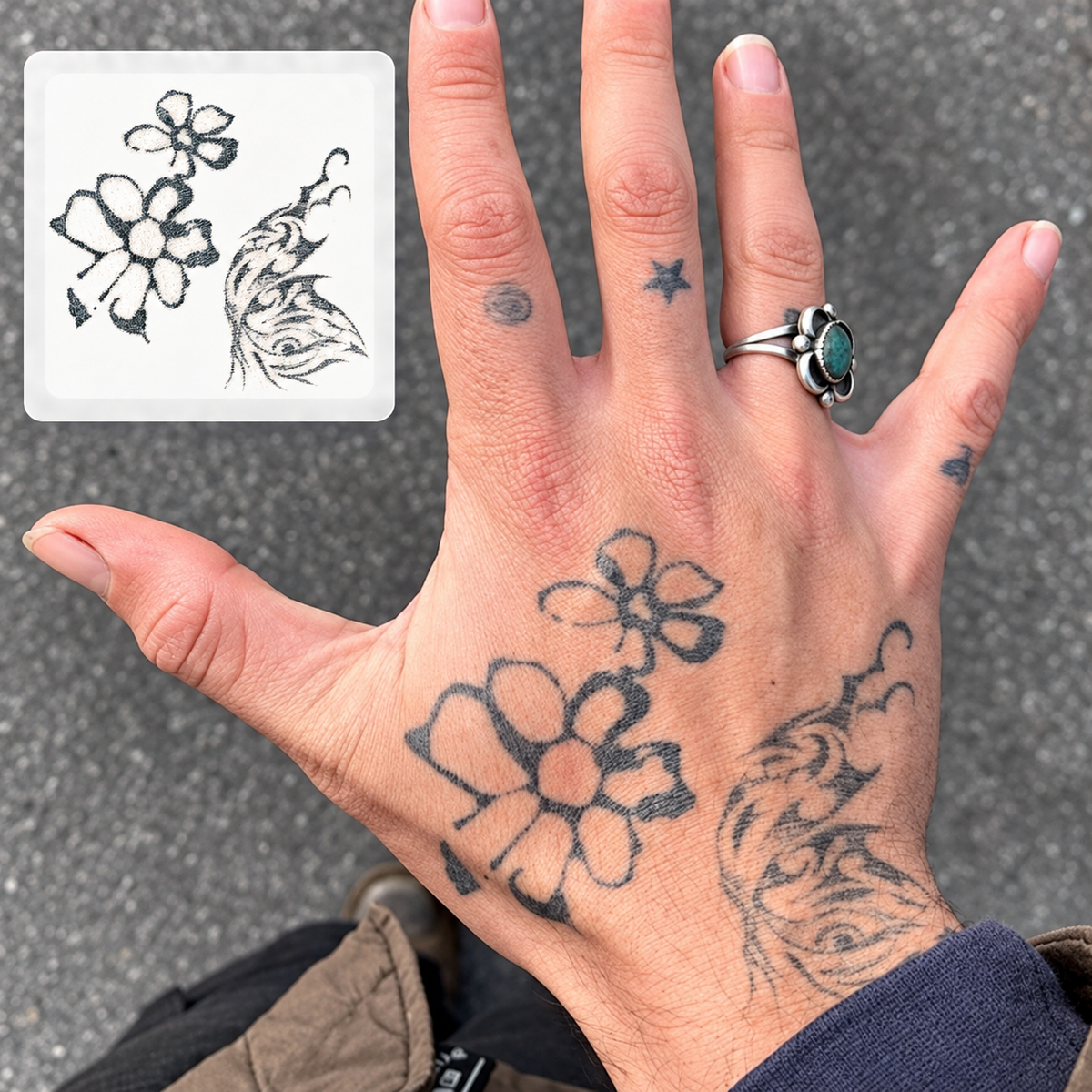 Floral Hand Design Temporary Tattoo
