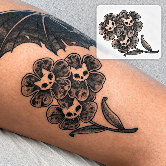 Skull Flower Bouquet Temporary Tattoo