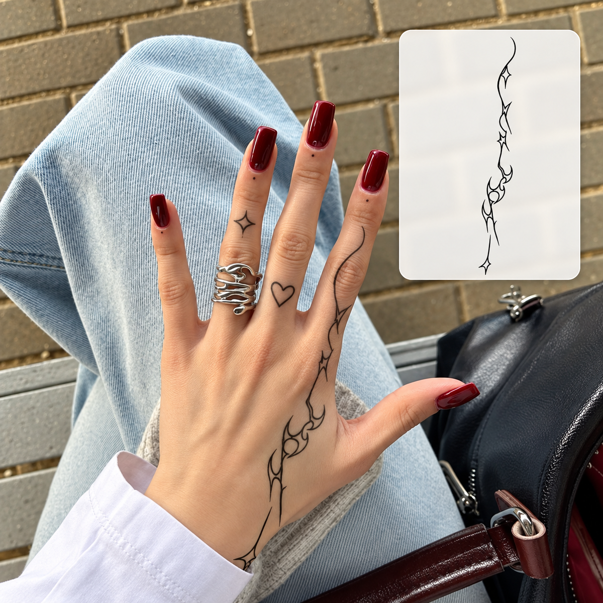 Moon and Star Floral Temporary Tattoo