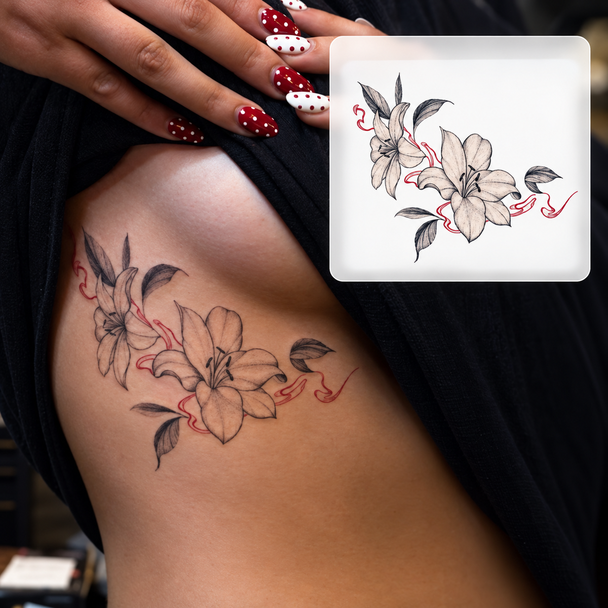 Waist Flower Bouquet Temporary Tattoo