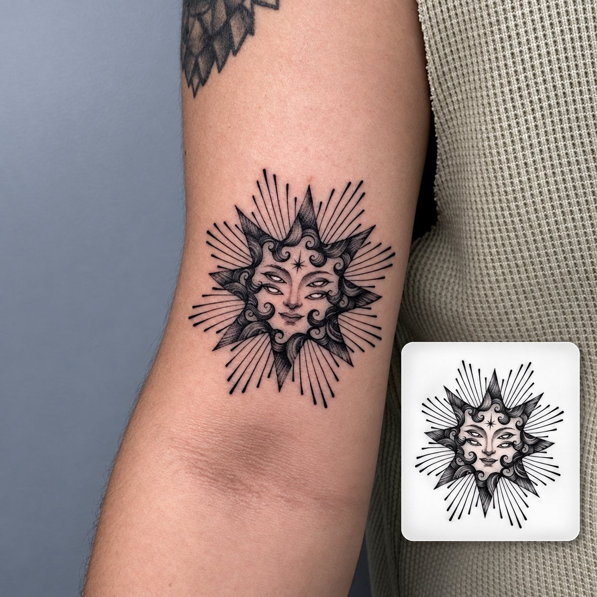 Sun Face Temporary Tattoo