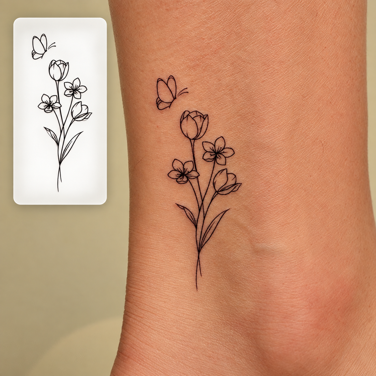Floral Stem Temporary Tattoo Set