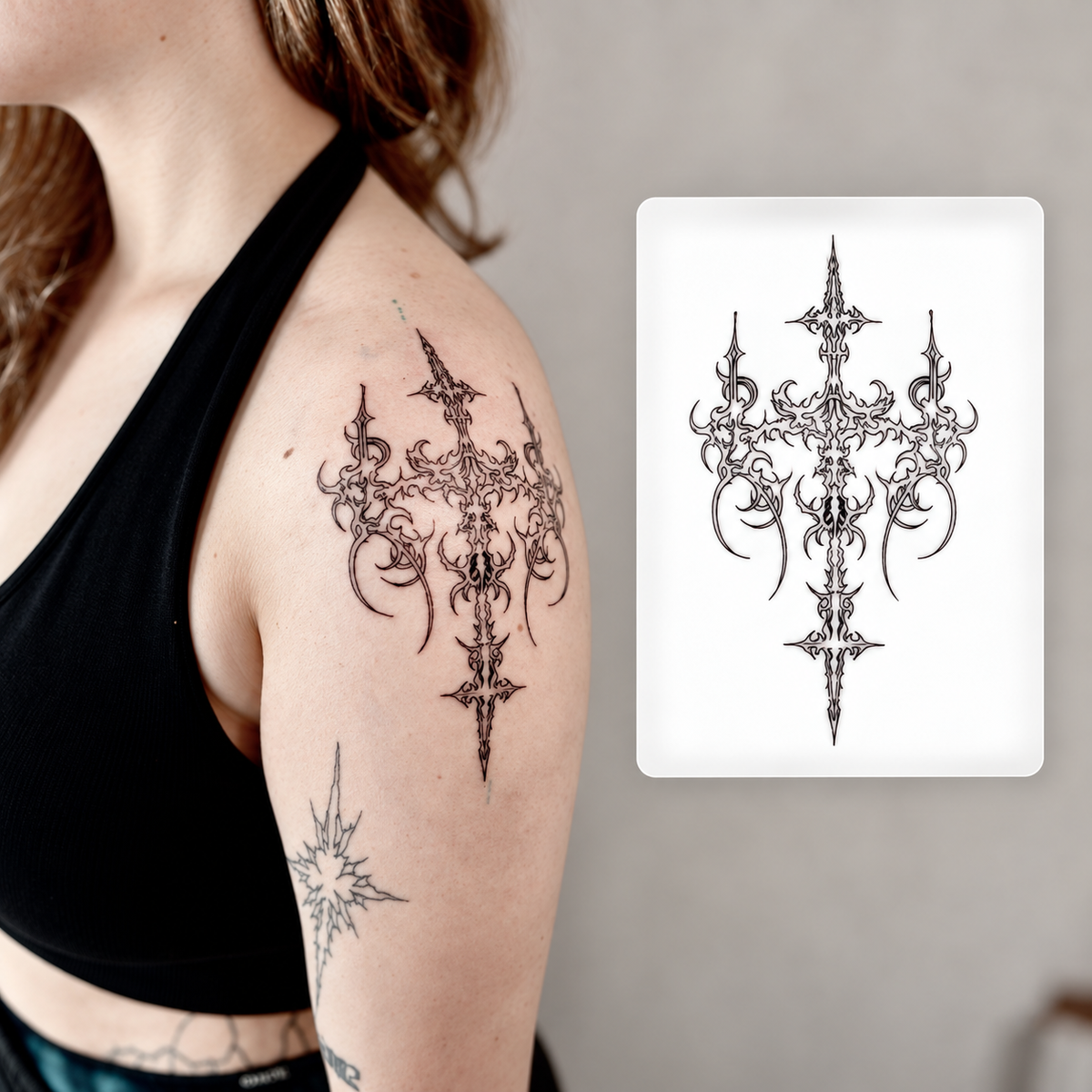 Red Floral Arm Temporary Tattoo