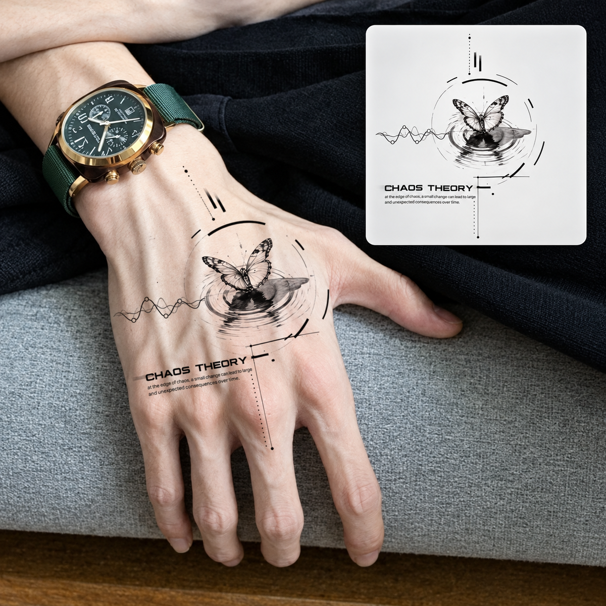 Fine Line Hand Design Temporary Tattoo
