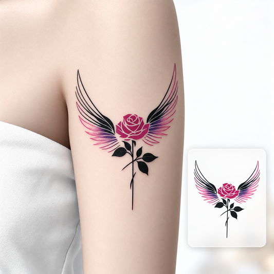 Rose with Wings Temporary Tattoo