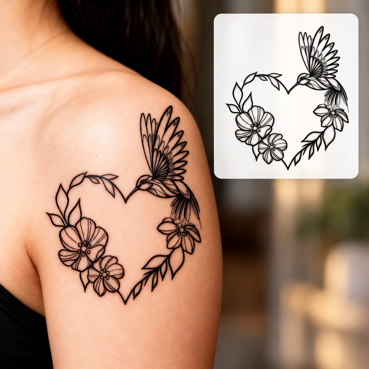 Rose Heart Wreath Temporary Tattoo