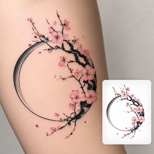 Cherry Blossom Crescent Temporary Tattoo
