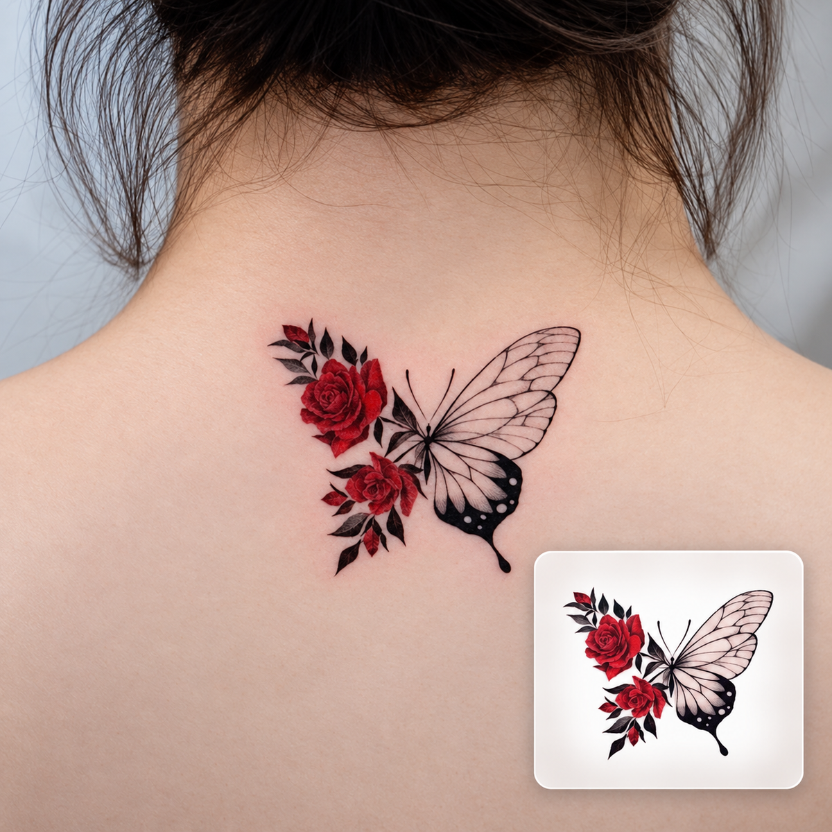Pink Floral Heart Temporary Tattoo