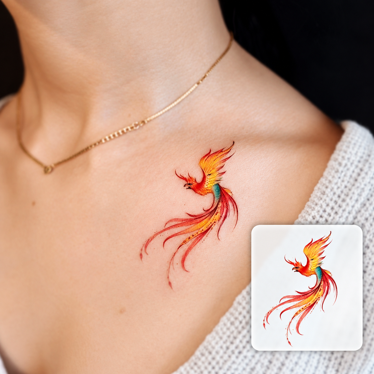 Colorful Phoenix Bird Temporary Tattoo