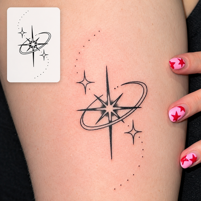 Moon and Star Line Art Temporary Tattoo
