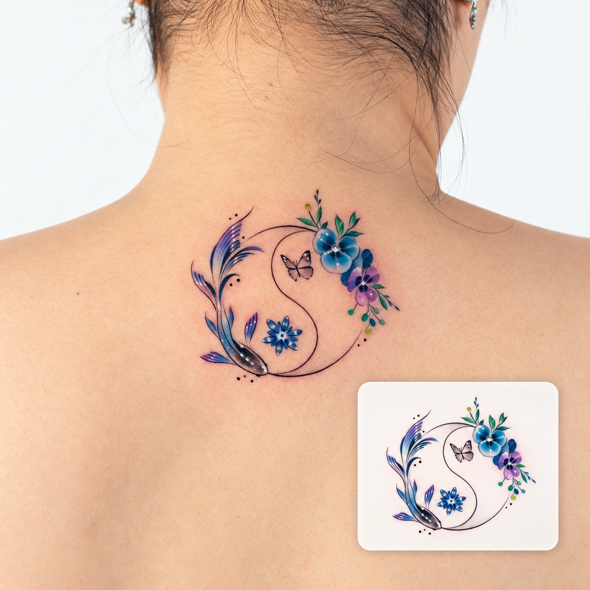 Blue Floral Eyes Temporary Tattoo