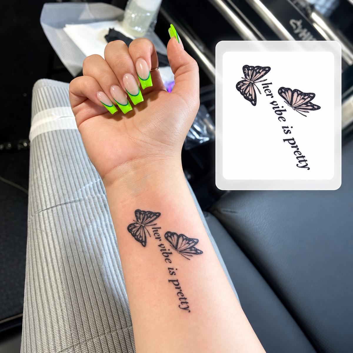 Pink Floral Sprig Temporary Tattoo