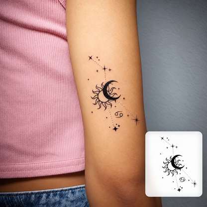 Celestial Sun Moon and Stars Temporary Tattoo