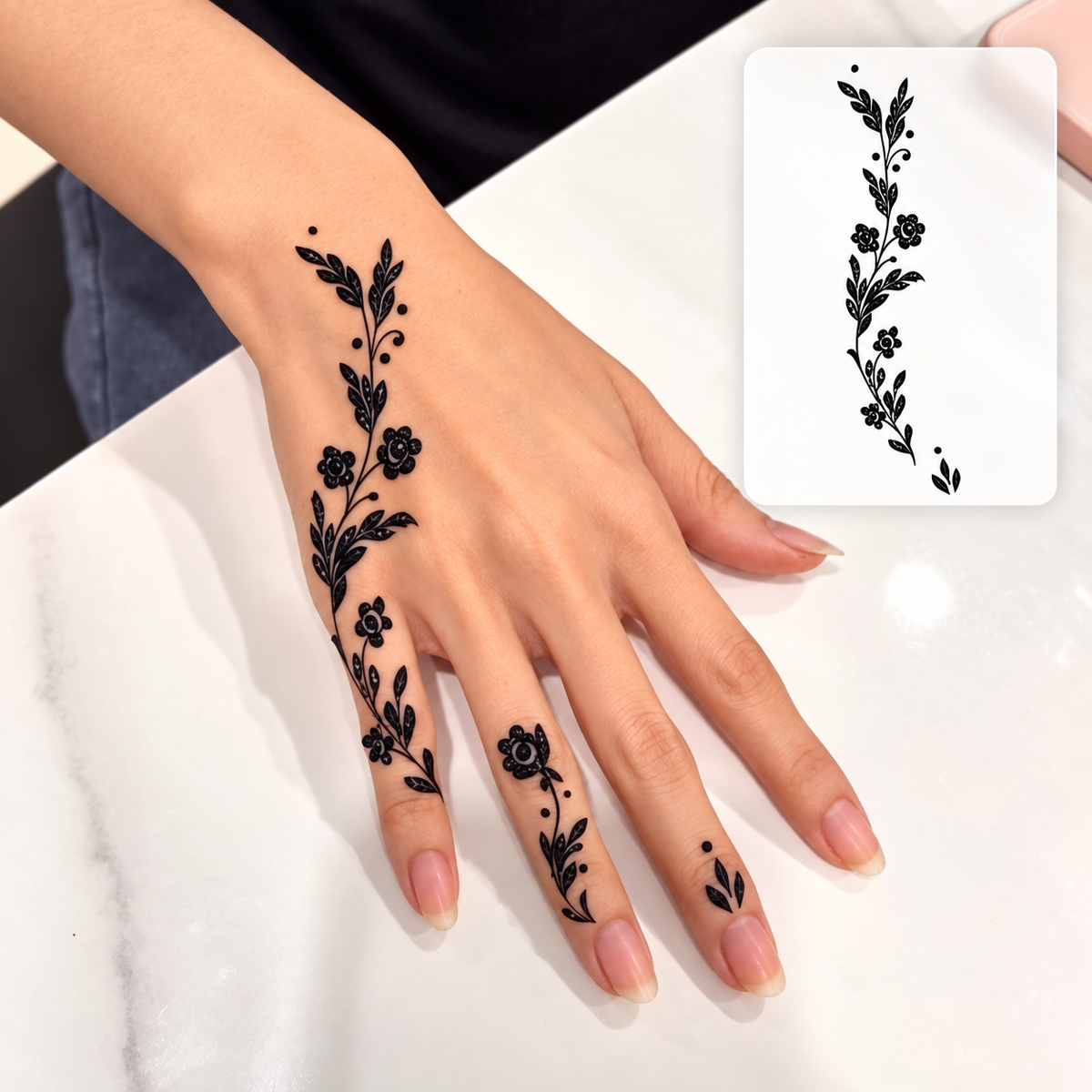 Floral Hand Vine Temporary Tattoo