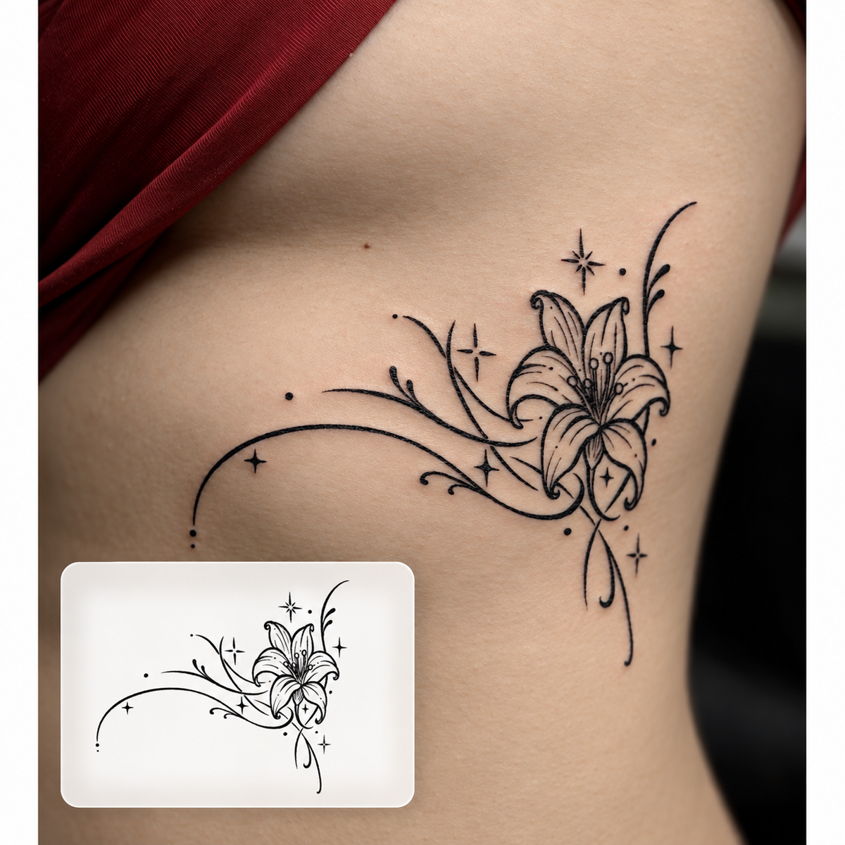 Moonlit Floral Crescent Temporary Tattoo