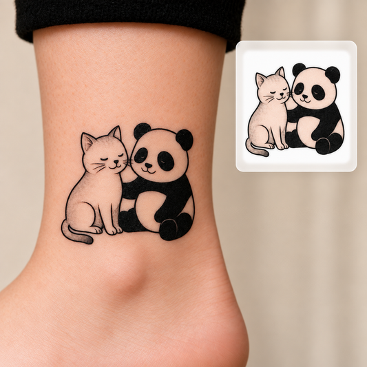 Cat and Panda Temporary Tattoo