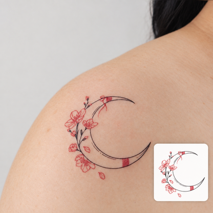 Pink Floral Moon Temporary Tattoo