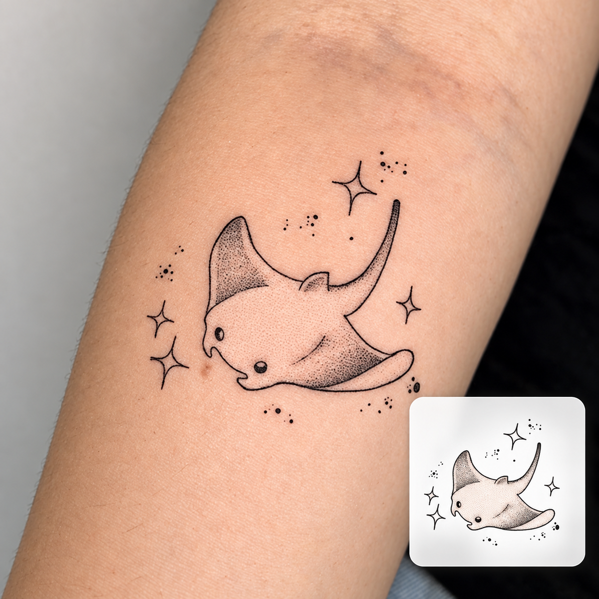 Cute Whale and Stars Temporary Tattoo