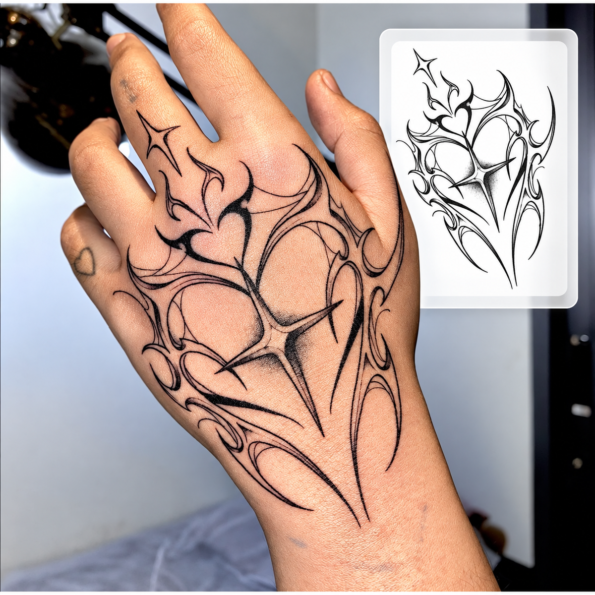 Flame Ornament Hand Temporary Tattoo