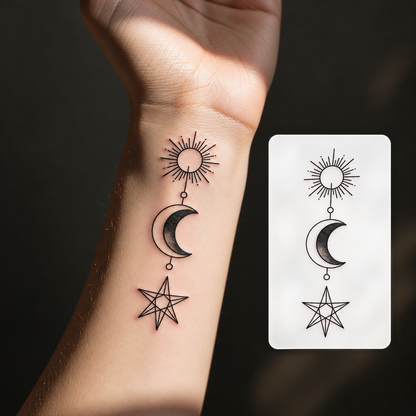 Moon Star Phases Temporary Tattoo