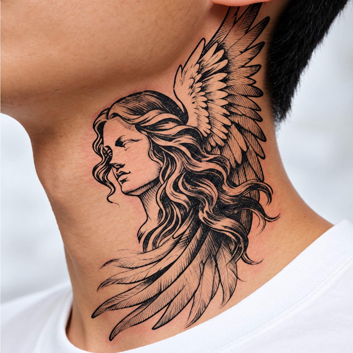 Angel Woman Feather Temporary Tattoo
