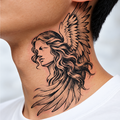 Angel Woman Feather Temporary Tattoo