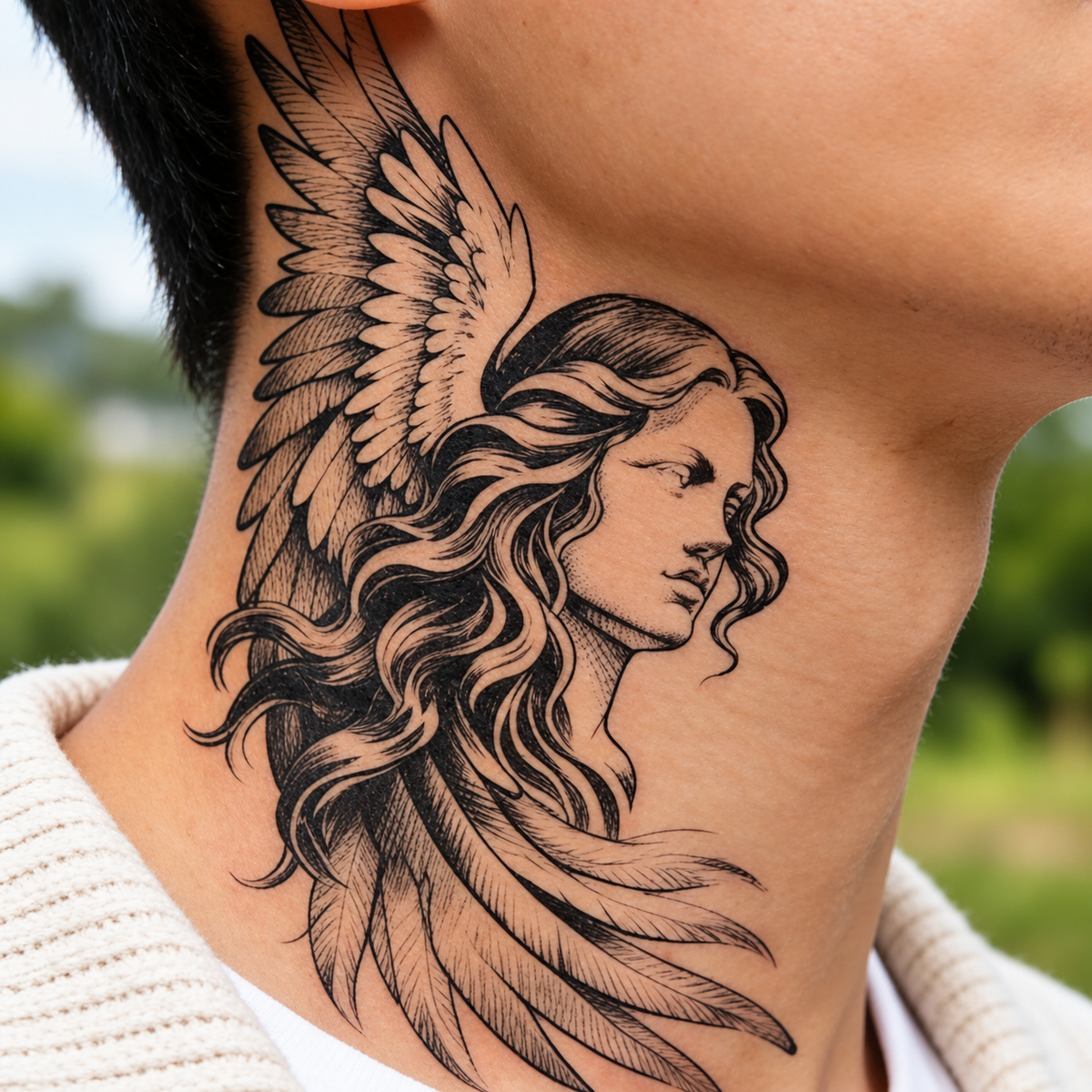 Angel Woman Feather Temporary Tattoo