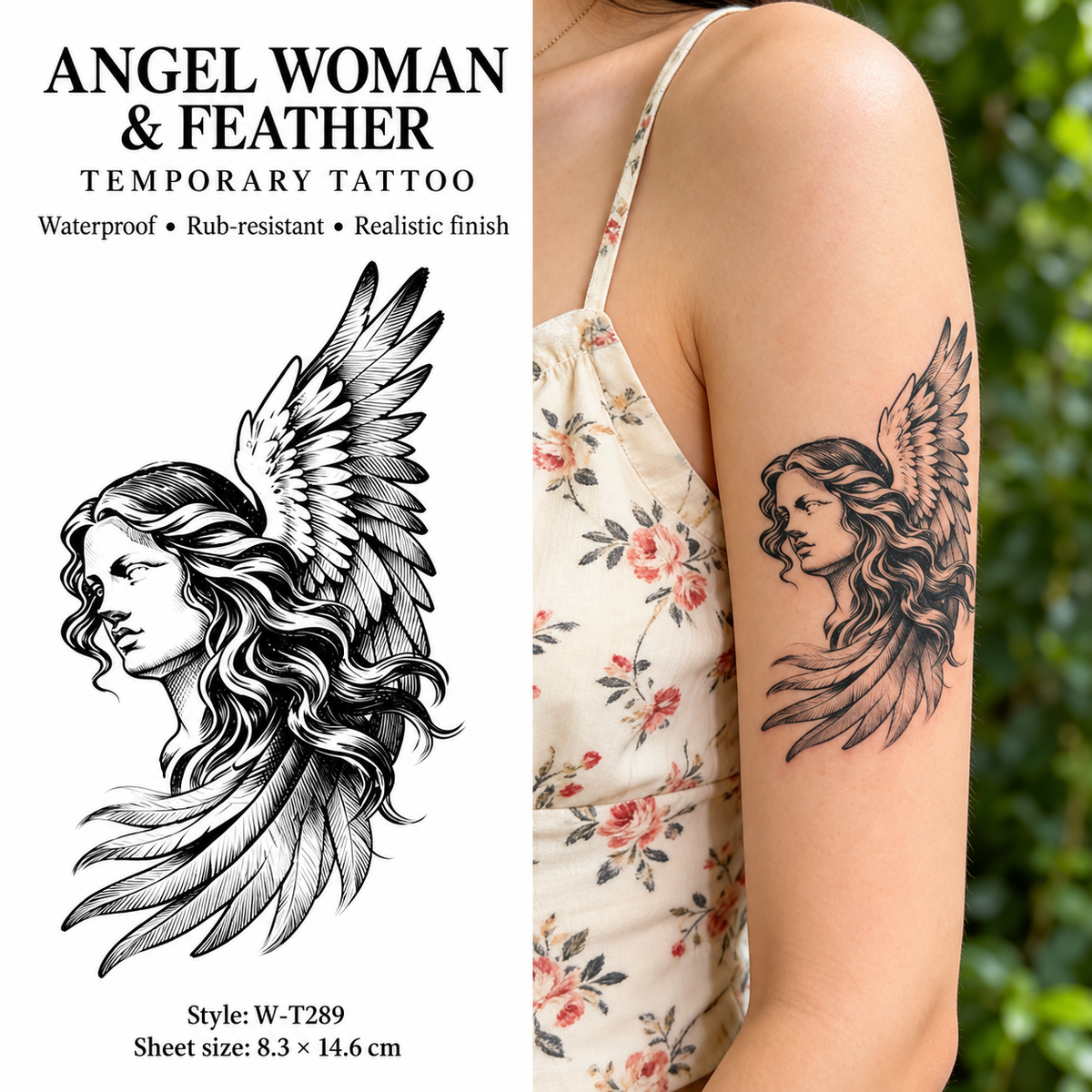 Angel Woman Feather Temporary Tattoo