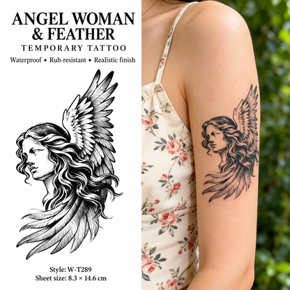 Angel Woman Feather Temporary Tattoo