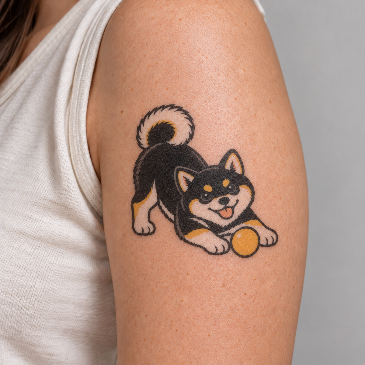 Ball Play Shiba Inu Temporary Tattoo