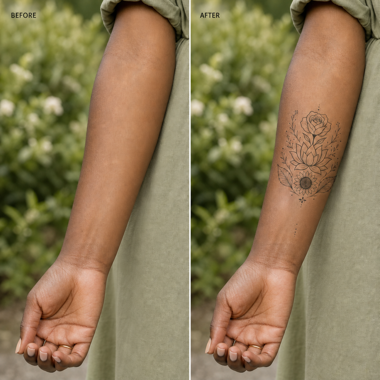 Botanical Emblem Temporary Tattoos – Rose, Lotus, Sunflower