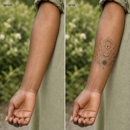 Botanical Emblem Temporary Tattoos – Rose, Lotus, Sunflower