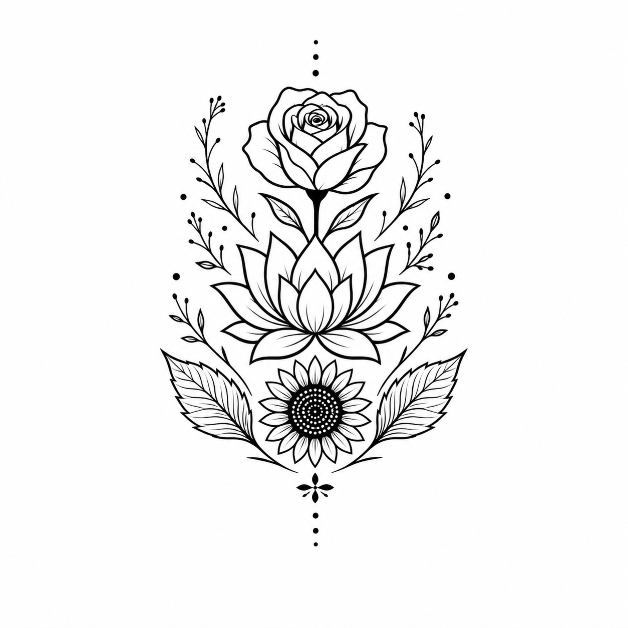 Botanical Emblem Temporary Tattoos – Rose, Lotus, Sunflower