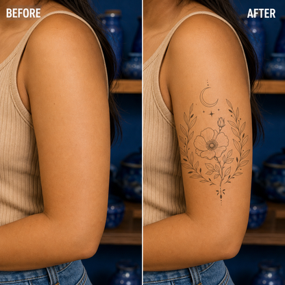 Botanical Collection 02 Wild Rose & Olive Crescent Temporary Tattoo