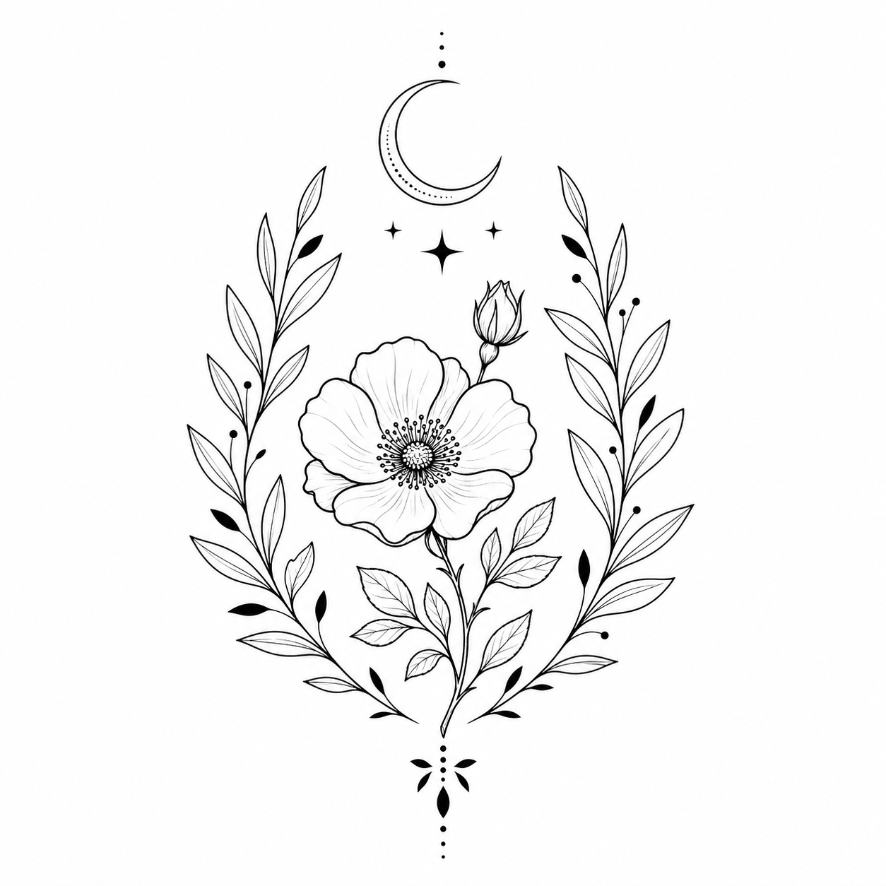 Botanical Collection 02 Wild Rose & Olive Crescent Temporary Tattoo