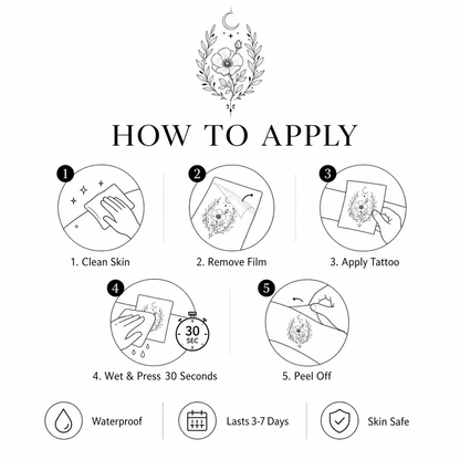 Botanical Collection 02 Wild Rose & Olive Crescent Temporary Tattoo