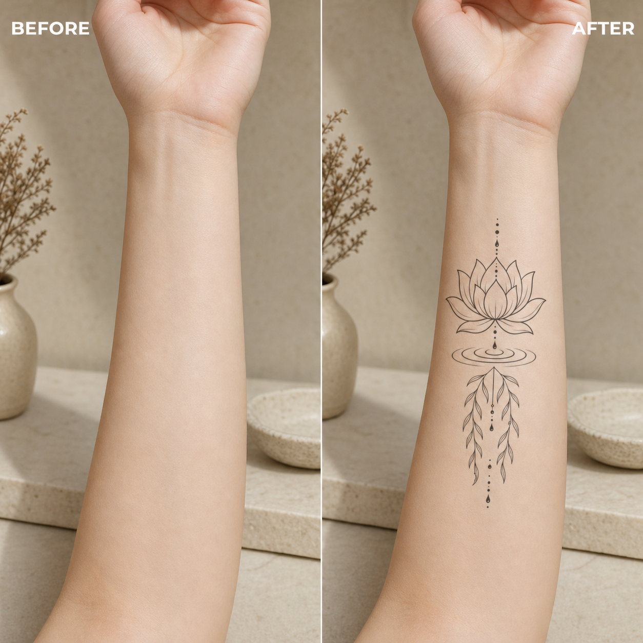 Botanical Lotus Ripples Willow Temporary Tattoo