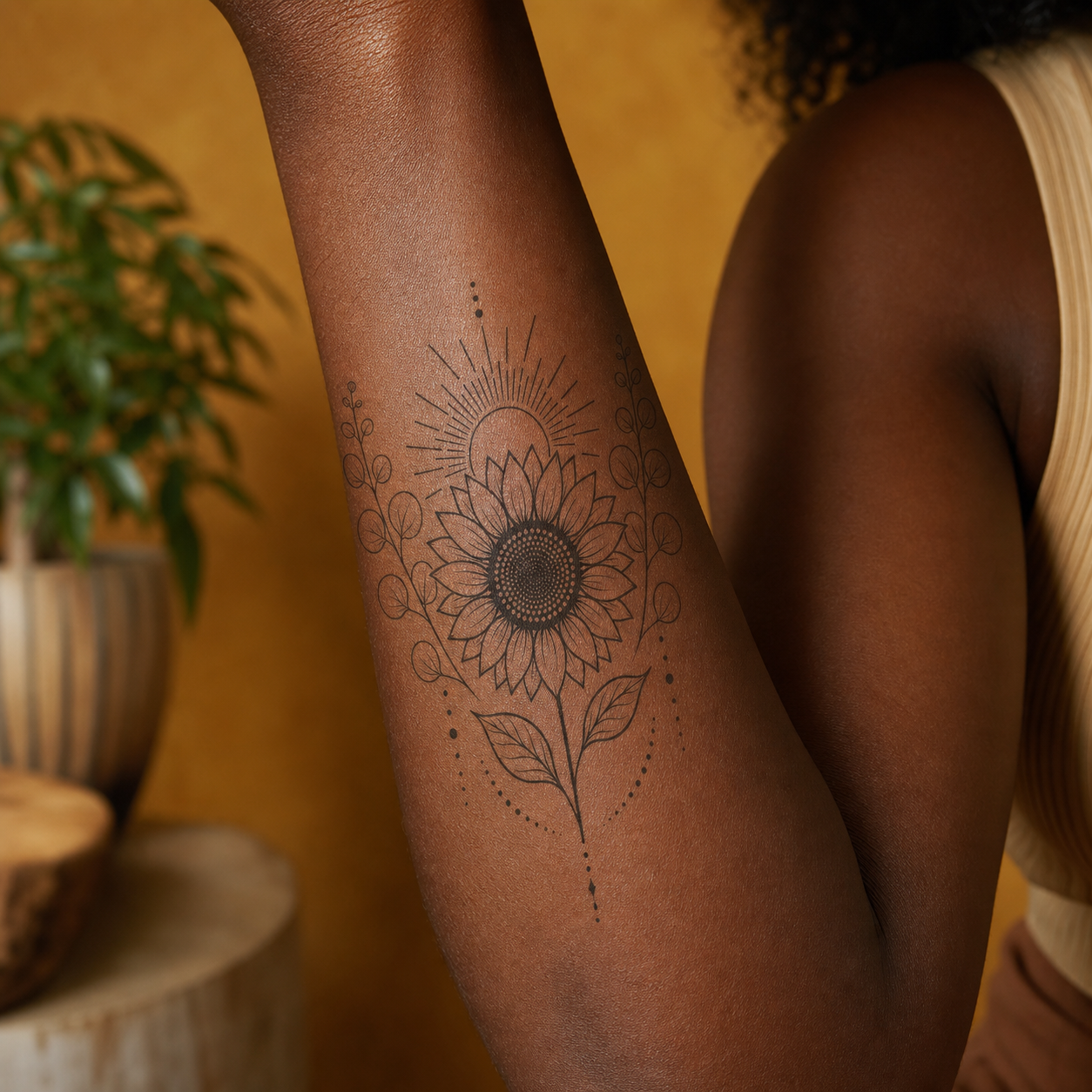 Sunflower Sunrays & Eucalyptus Temporary Tattoo