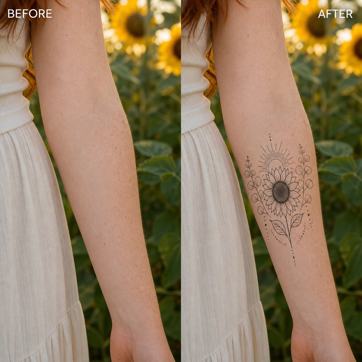 Sunflower Sunrays & Eucalyptus Temporary Tattoo