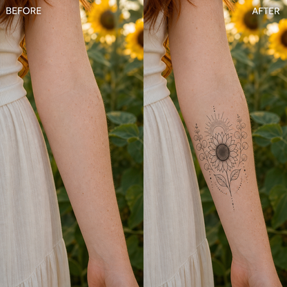 Sunflower Sunrays & Eucalyptus Temporary Tattoo