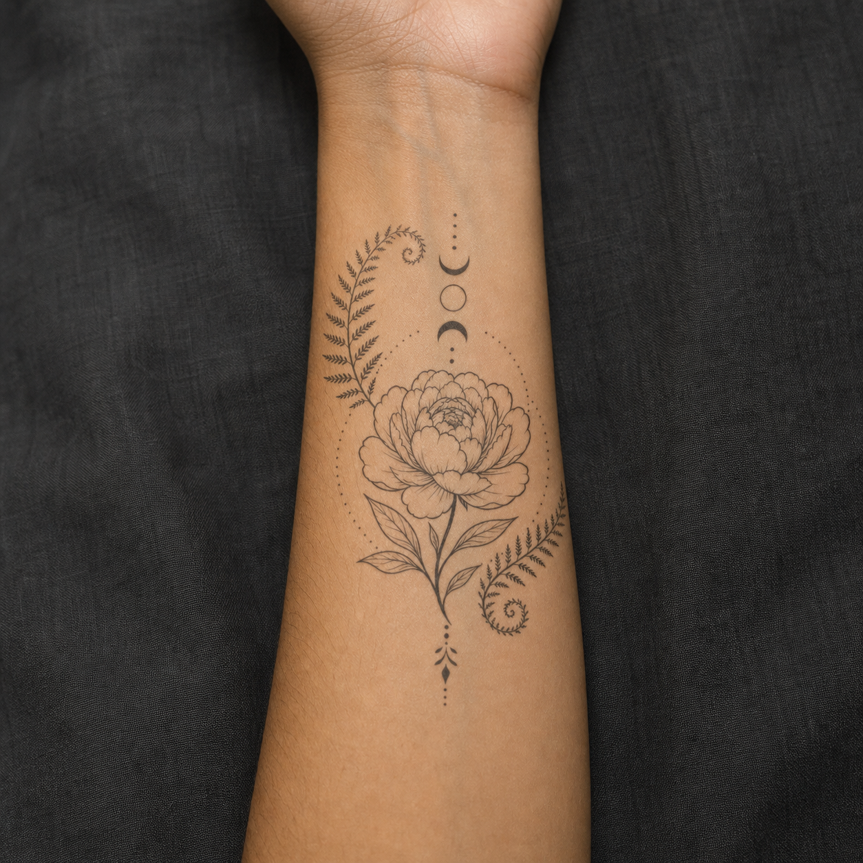 Botanical Temporary Tattoo Set: Peony, Fern, Moon Phases