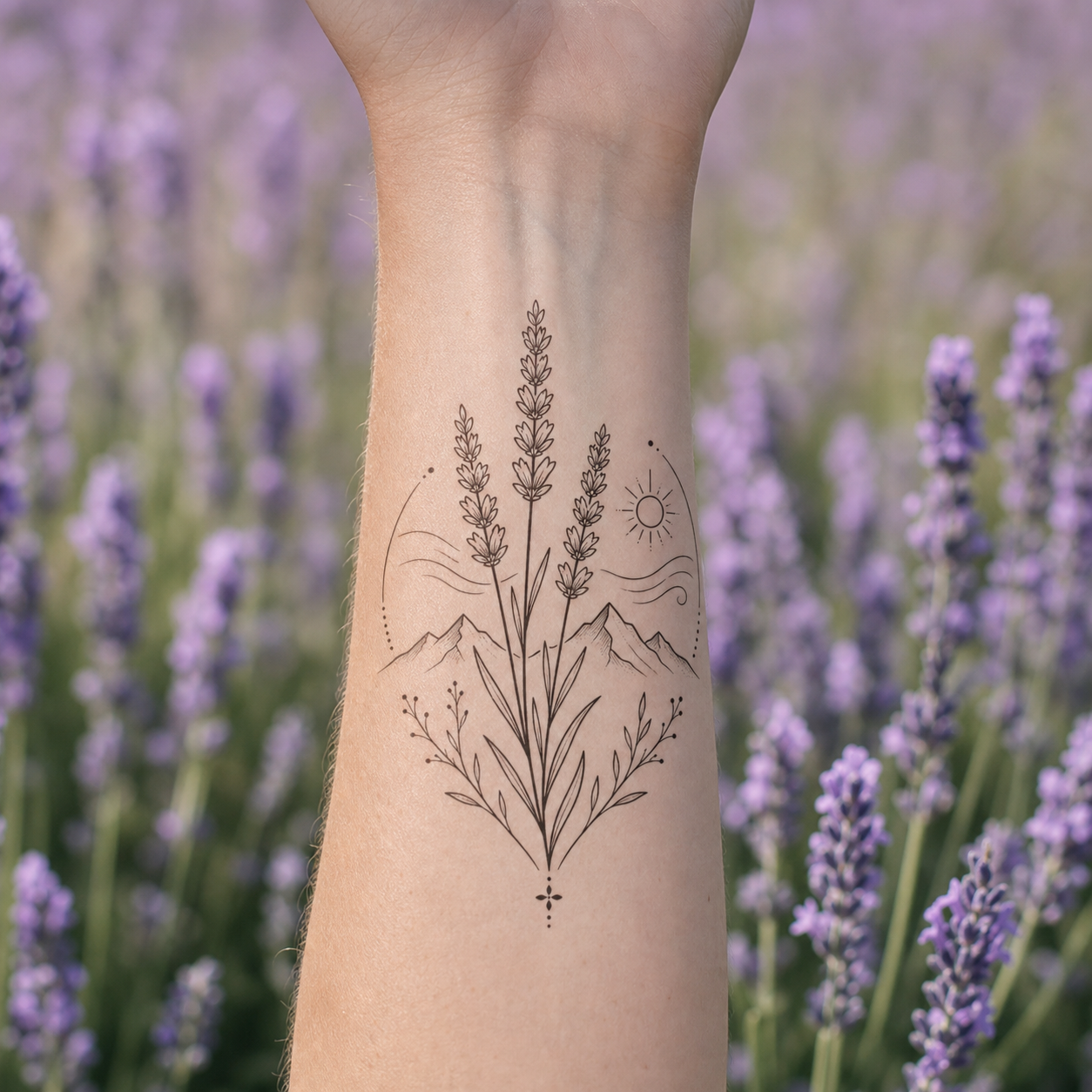 Lavender Alpine Arc Temporary Tattoo – Botanical Arc Design