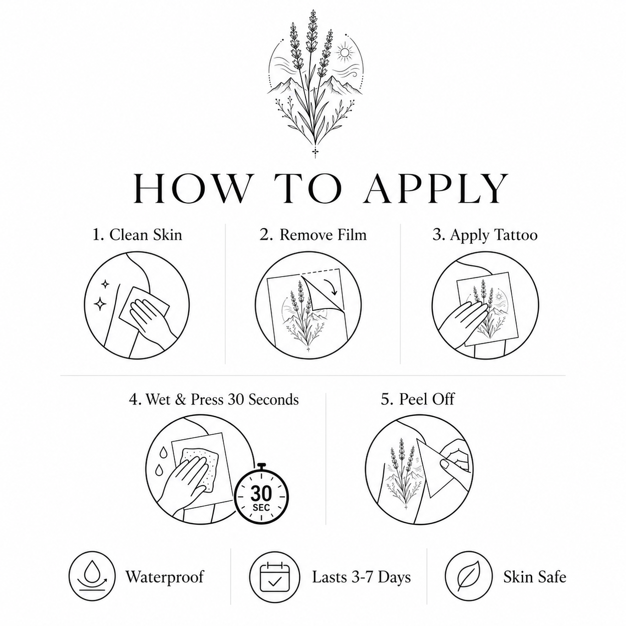Lavender Alpine Arc Temporary Tattoo – Botanical Arc Design